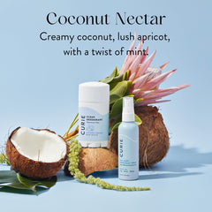 Curie natural deodorant close up emphasizes clean ingredients and non toxic formula.