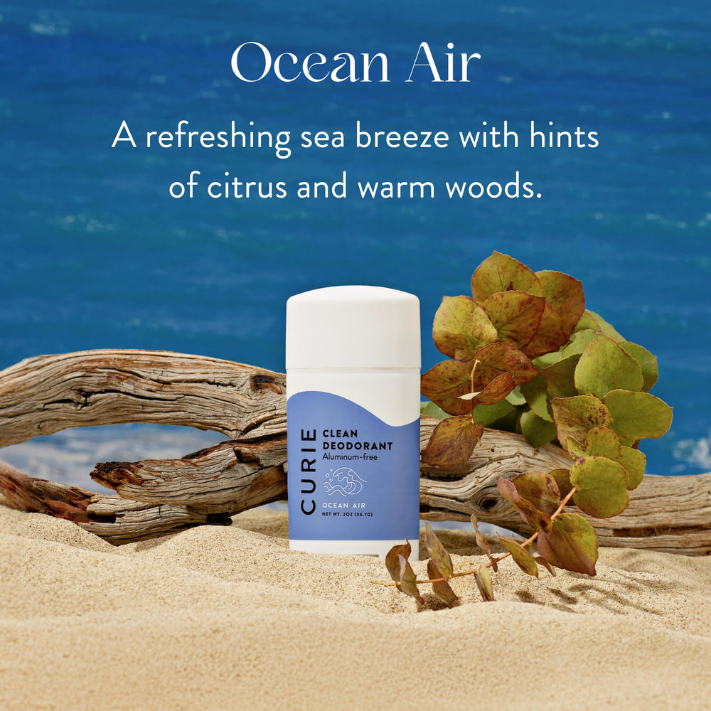 Curie Ocean Air clean beauty ethics label highlights vegan and cruelty-free standards.