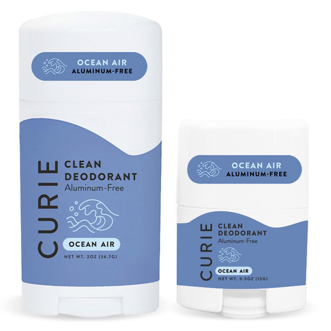 Curie Ocean Air deodorant stick shown with travel-friendly packaging for all-day odor protection