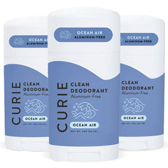 Curie Ocean Air deodorant stick provides long-lasting freshness without aluminum.