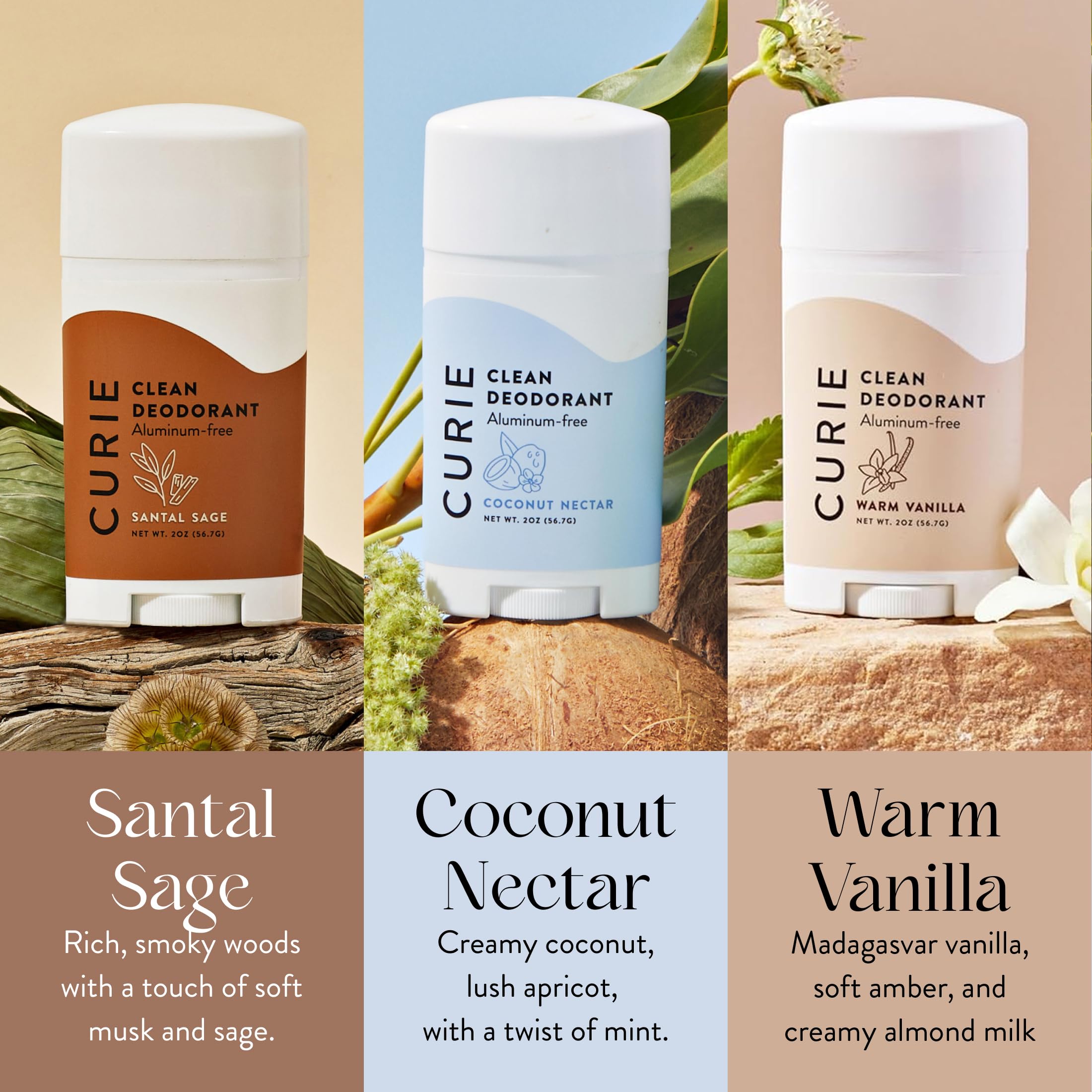 Curie Coconut Nectar travel pack deodorant with creamy glide for daily use.