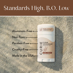 Curie Warm Vanilla deodorant application swipe showing smooth glide for daily use.