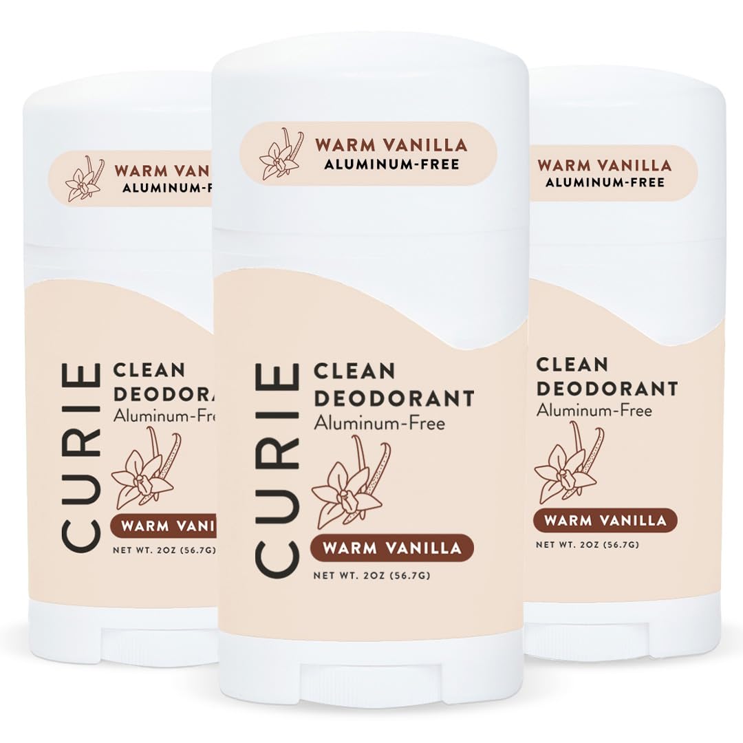 Curie Warm Vanilla deodorant front packaging for daily, long-lasting freshness.