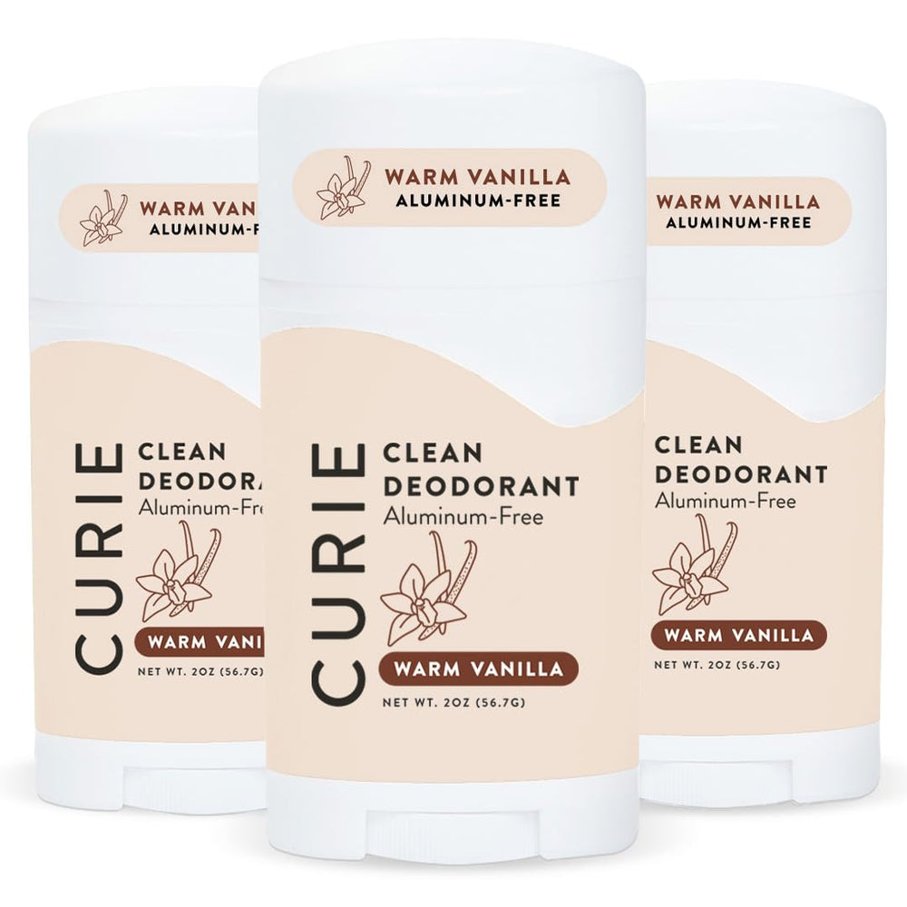 Curie Warm Vanilla deodorant front packaging for daily, long-lasting freshness.