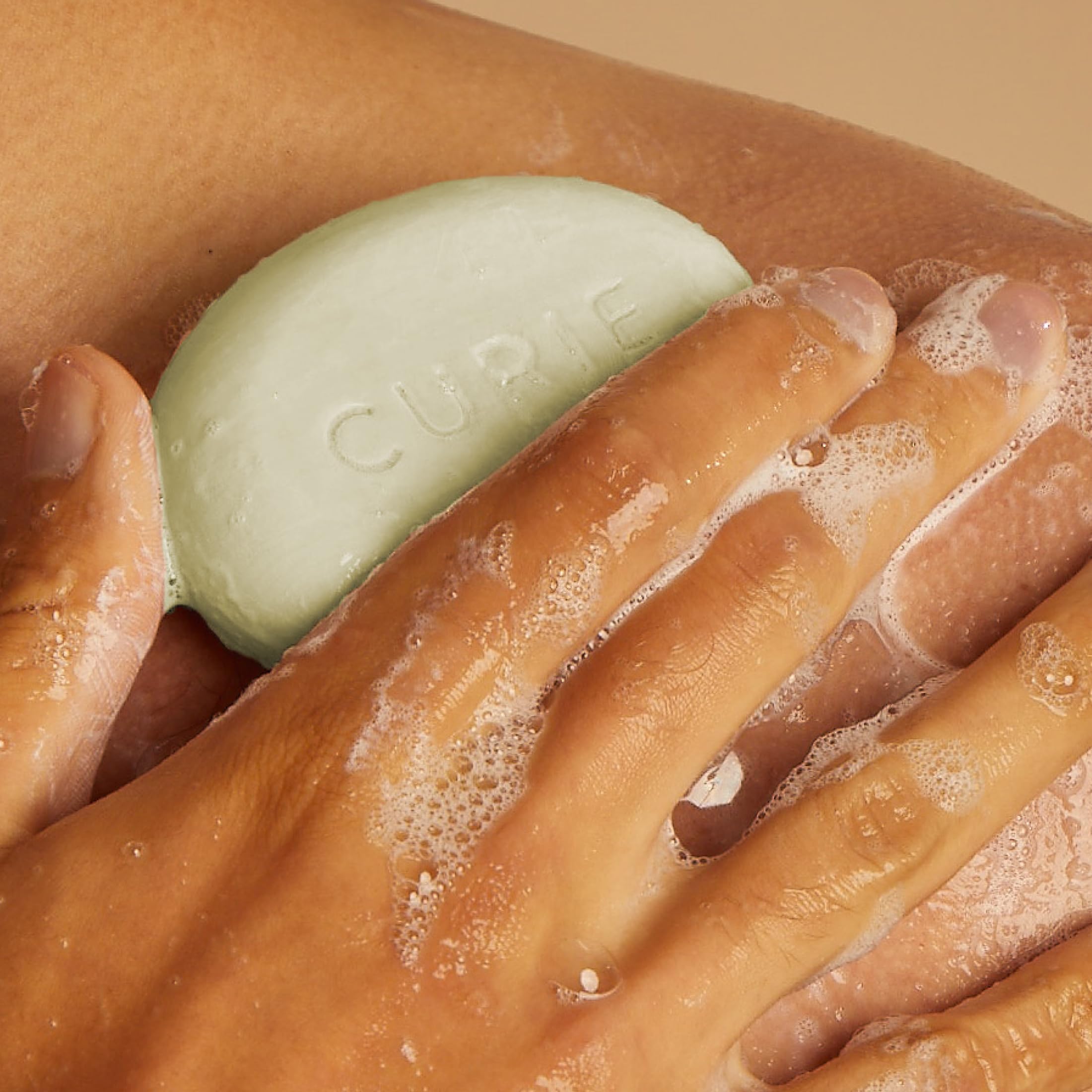 Curie White Tea Detoxifying Bar packaging display for a spa-like routine.