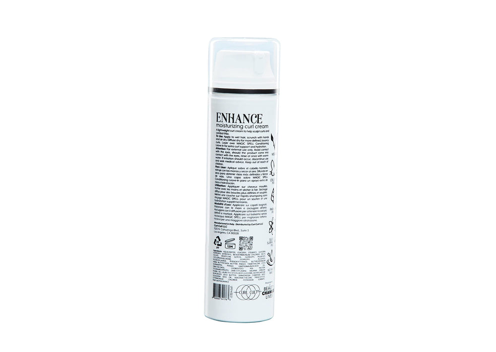 Curl Cult ENHANCE close-up of creamy texture suggests weightless, buildable styling for routines