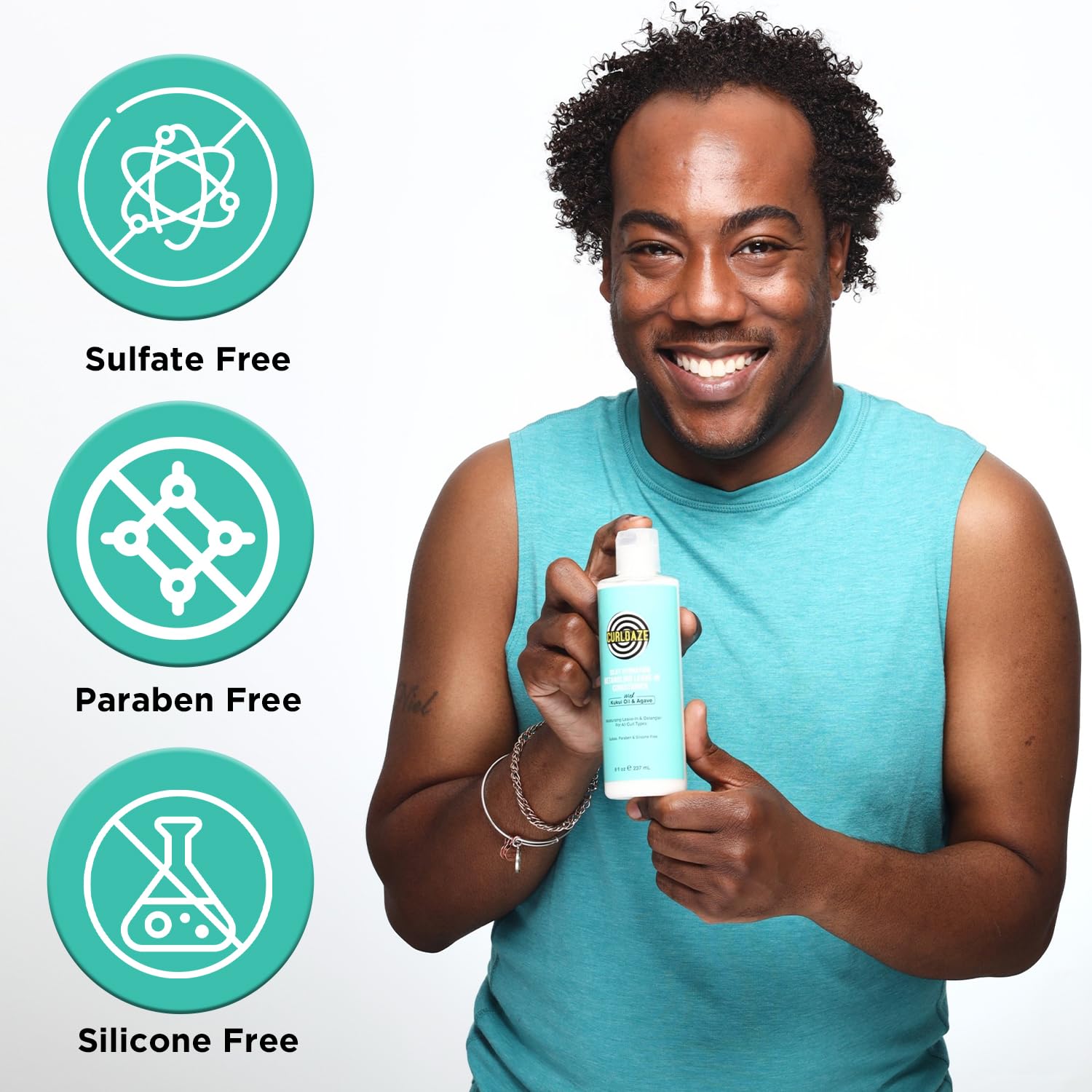 Curldaze all curls illustration showing versatile hydration for every texture.