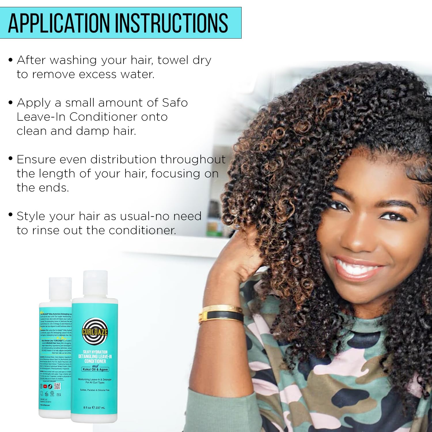 Curldaze long-lasting moisture depiction emphasizing hydration that lasts through day.