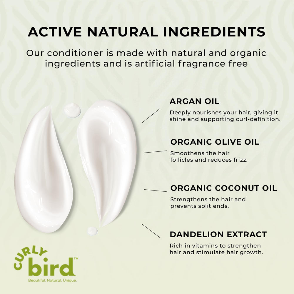 Curly Bird Deep Curl Conditioner argan-oil blend close-up showing nourishment.