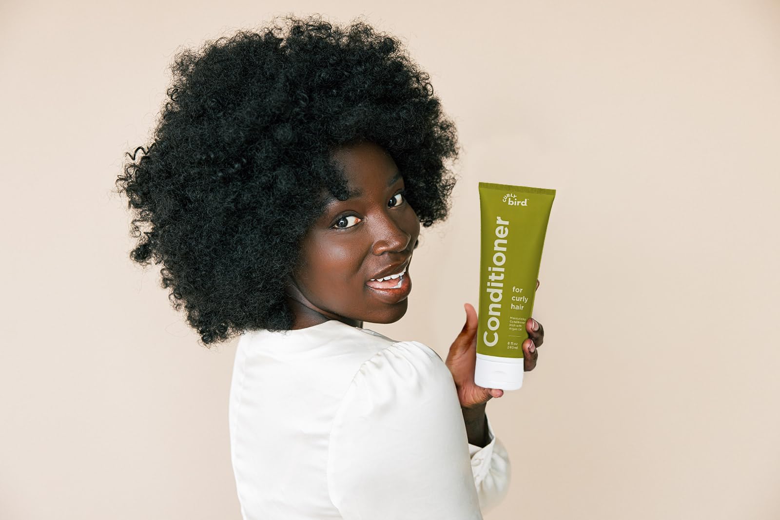 Curly Bird Deep Curl Conditioner fragrance-free label signals gentle scent-free care.