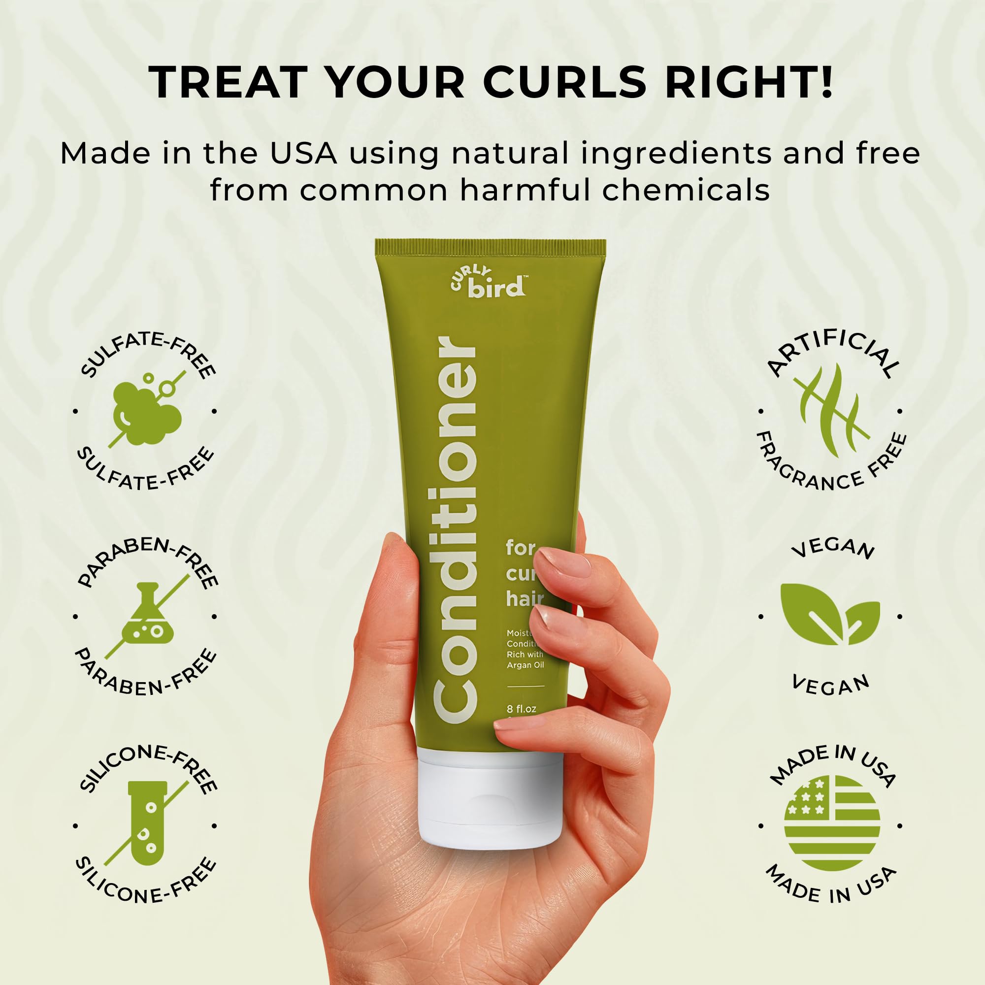 Curly Bird Deep Curl Conditioner leave-in option shown for light hold.