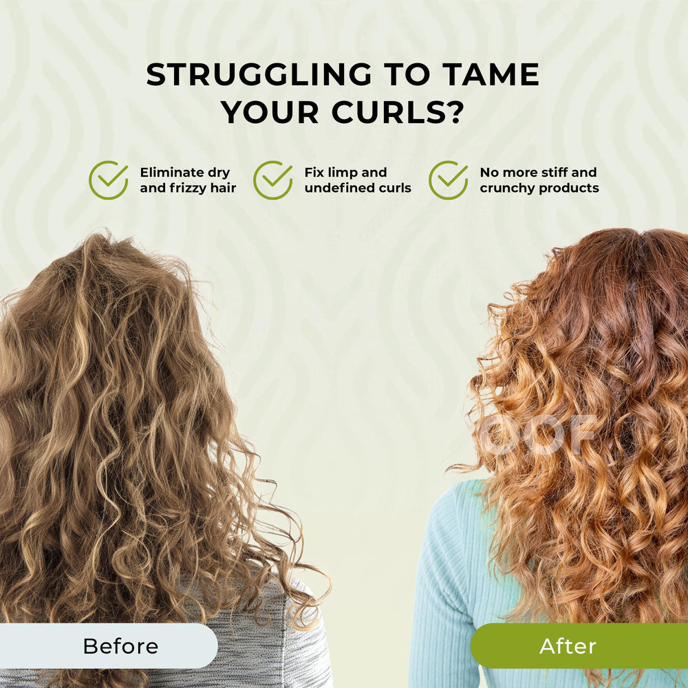 Curly Bird Deep Curl Conditioner wash-out option demonstrated on freshly washed hair.