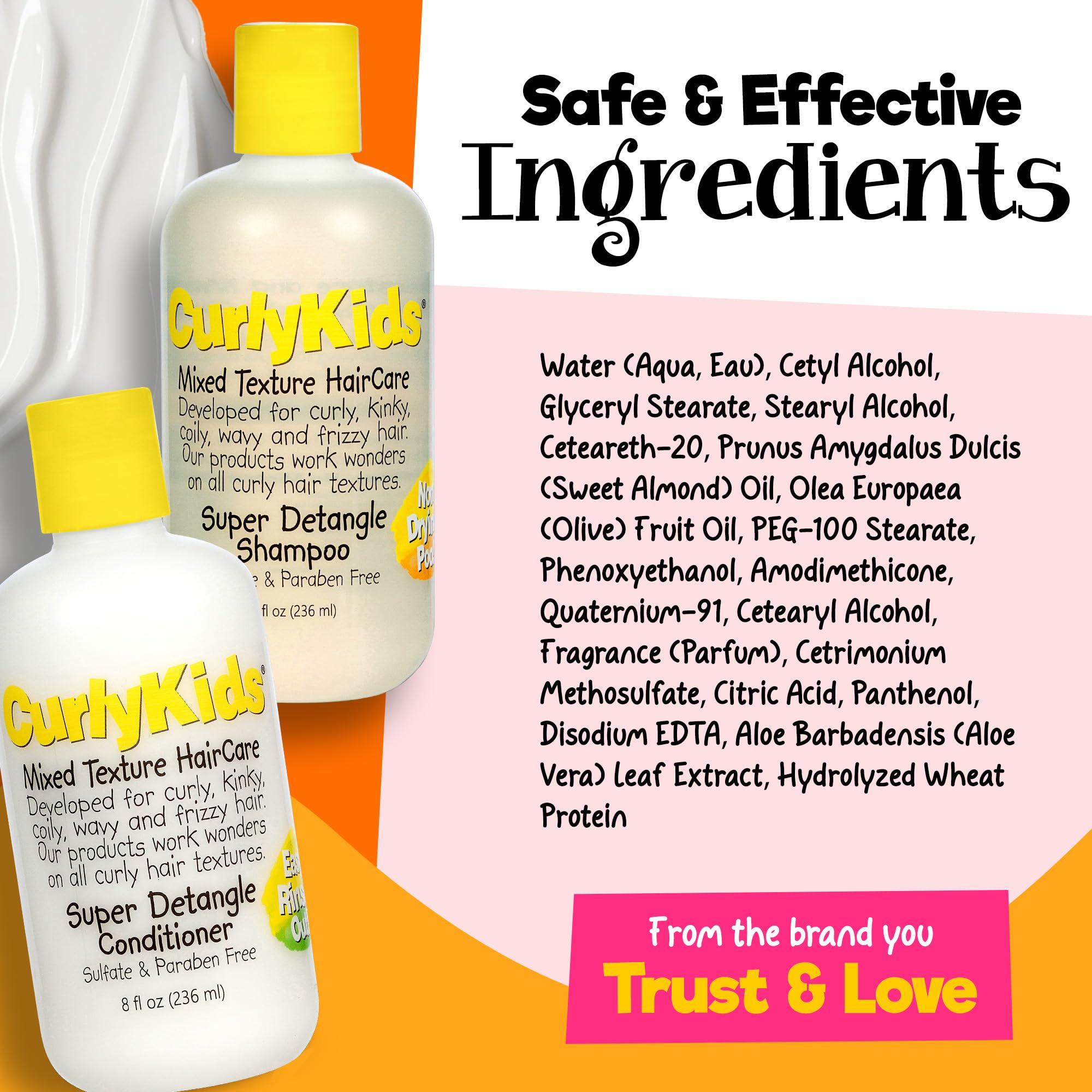 CurlyKids bottle label detail highlighting sulfate-free formula.