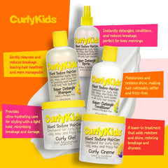 CurlyKids detangler conditioner application demonstrating softer, more manageable curls.