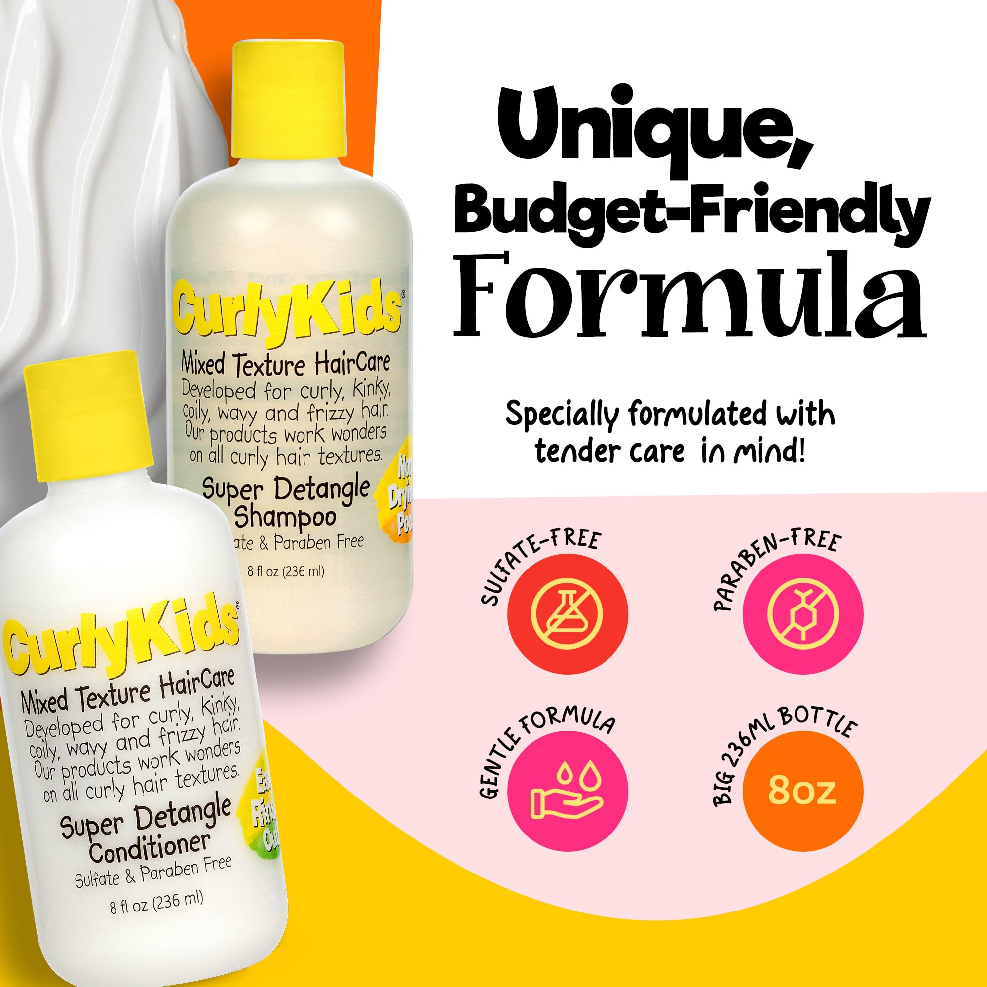 CurlyKids Detangle Shampoo foam on hair providing gentle cleanse and hydration.