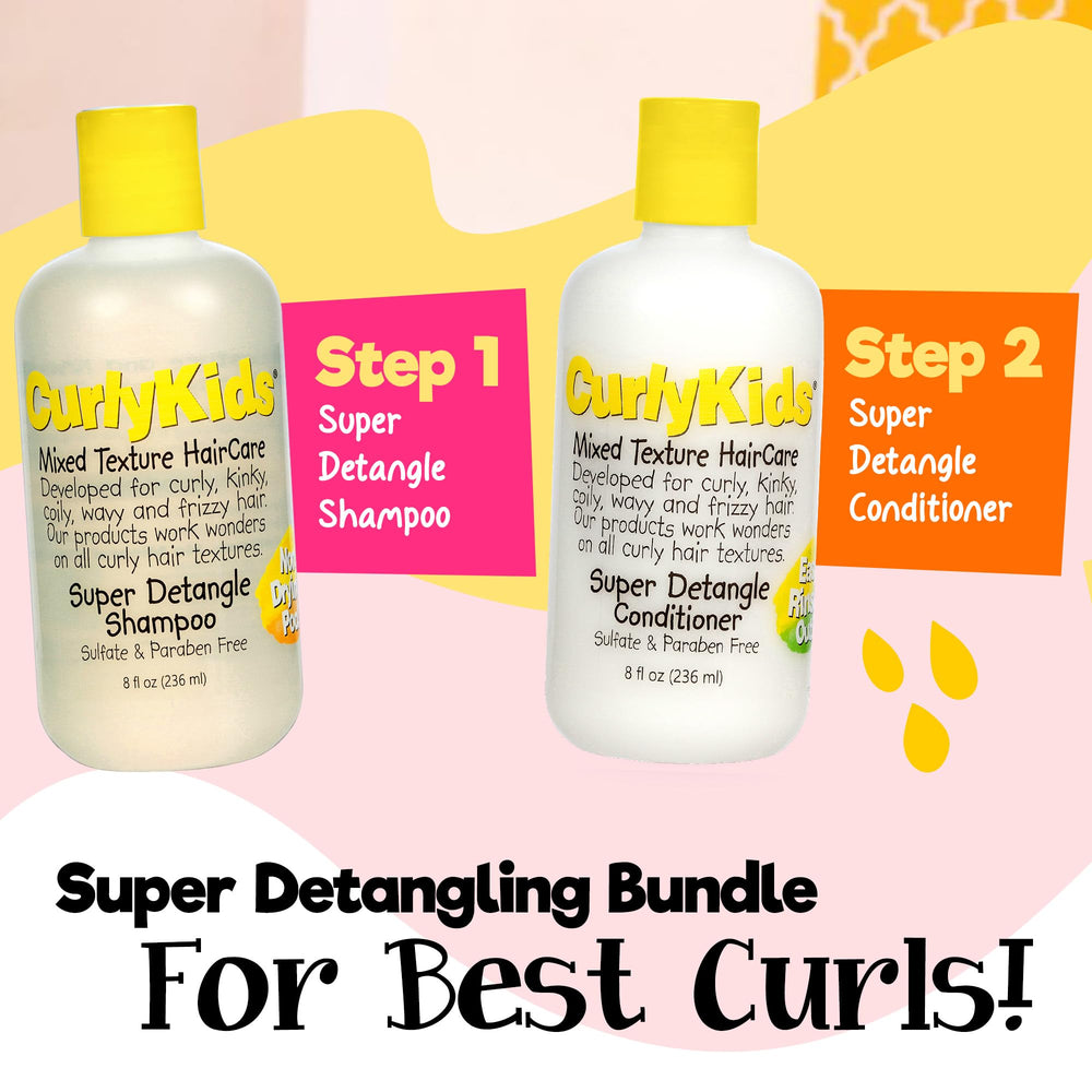 CurlyKids kids conditioner detangle close-up showing tangle-free performance.