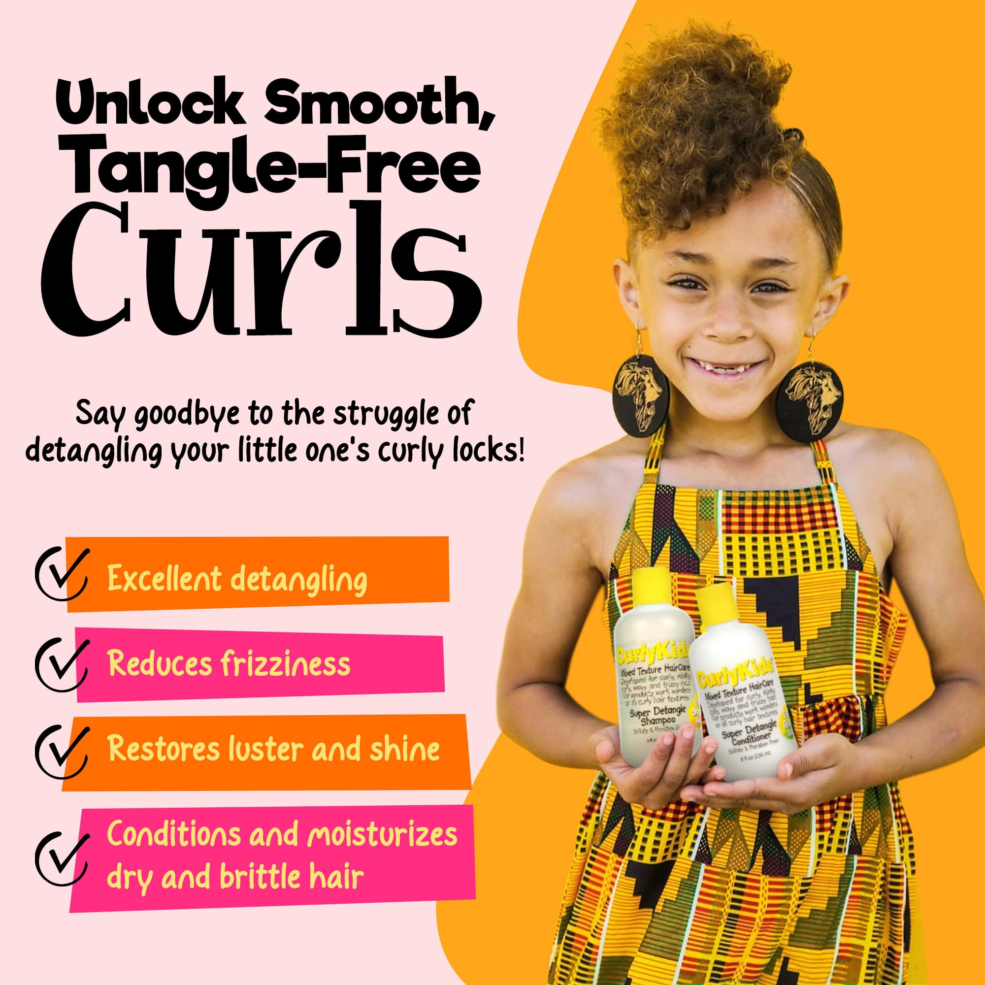 CurlyKids Super Detangle Conditioner bottle smooths curls and reduces frizz.