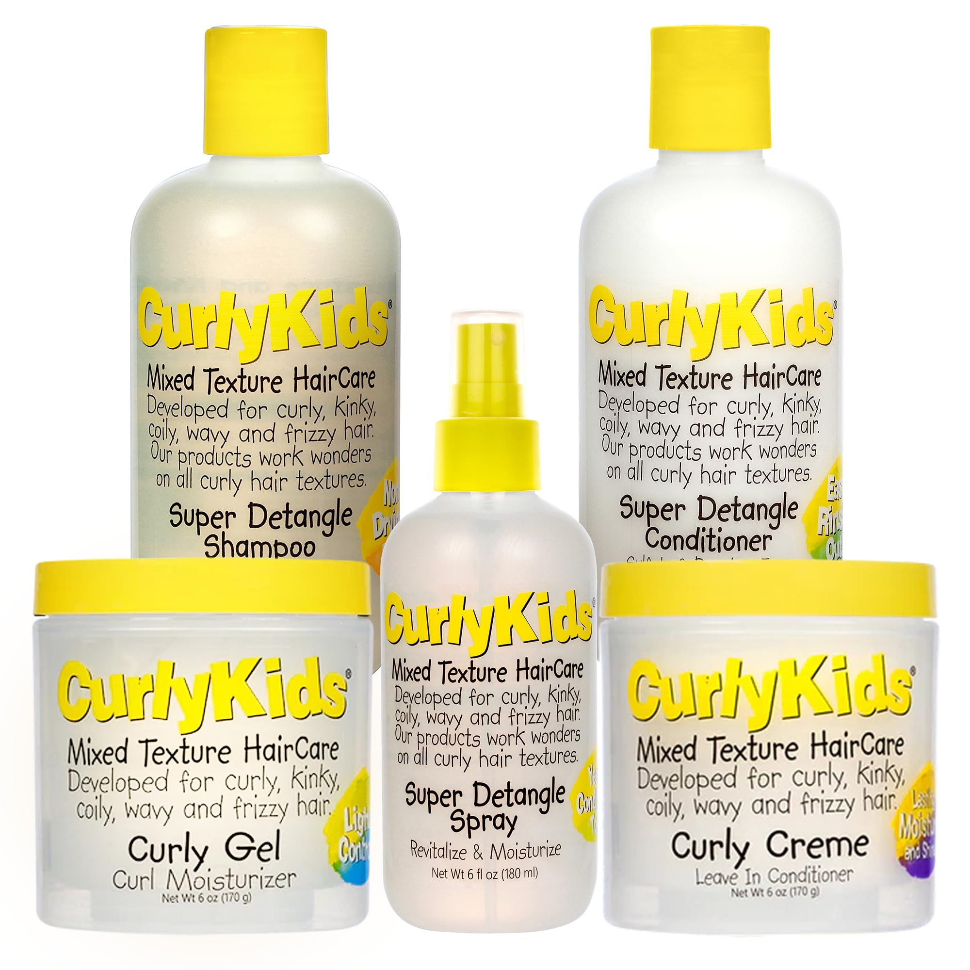 CurlyKids Super Detangle Spray Bundle packshot demonstrates effortless detangling for curls.