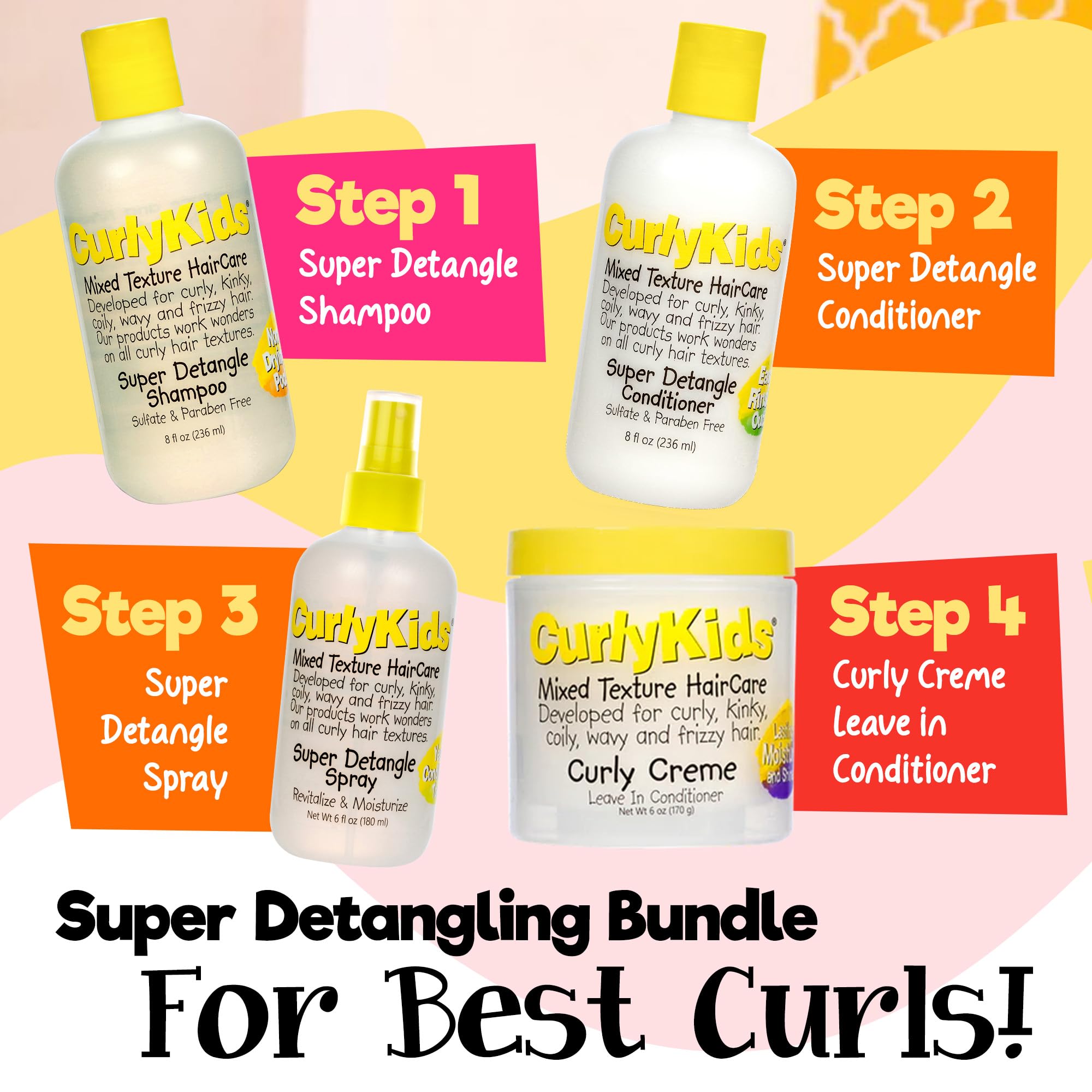 CurlyKids bottle label close-up emphasizes sulfate-free formula