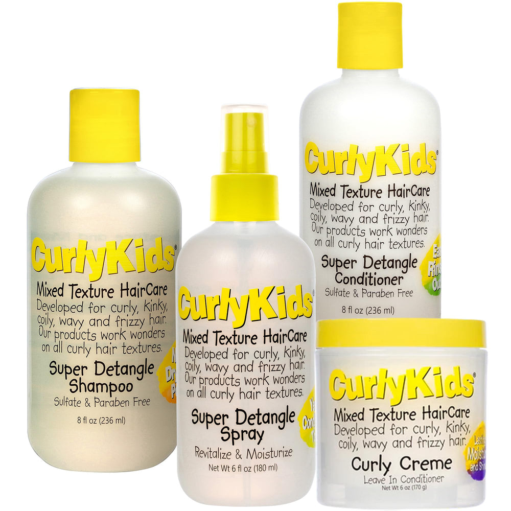 CurlyKids shampoo bottle demonstrates gentle cleansing for curly hair