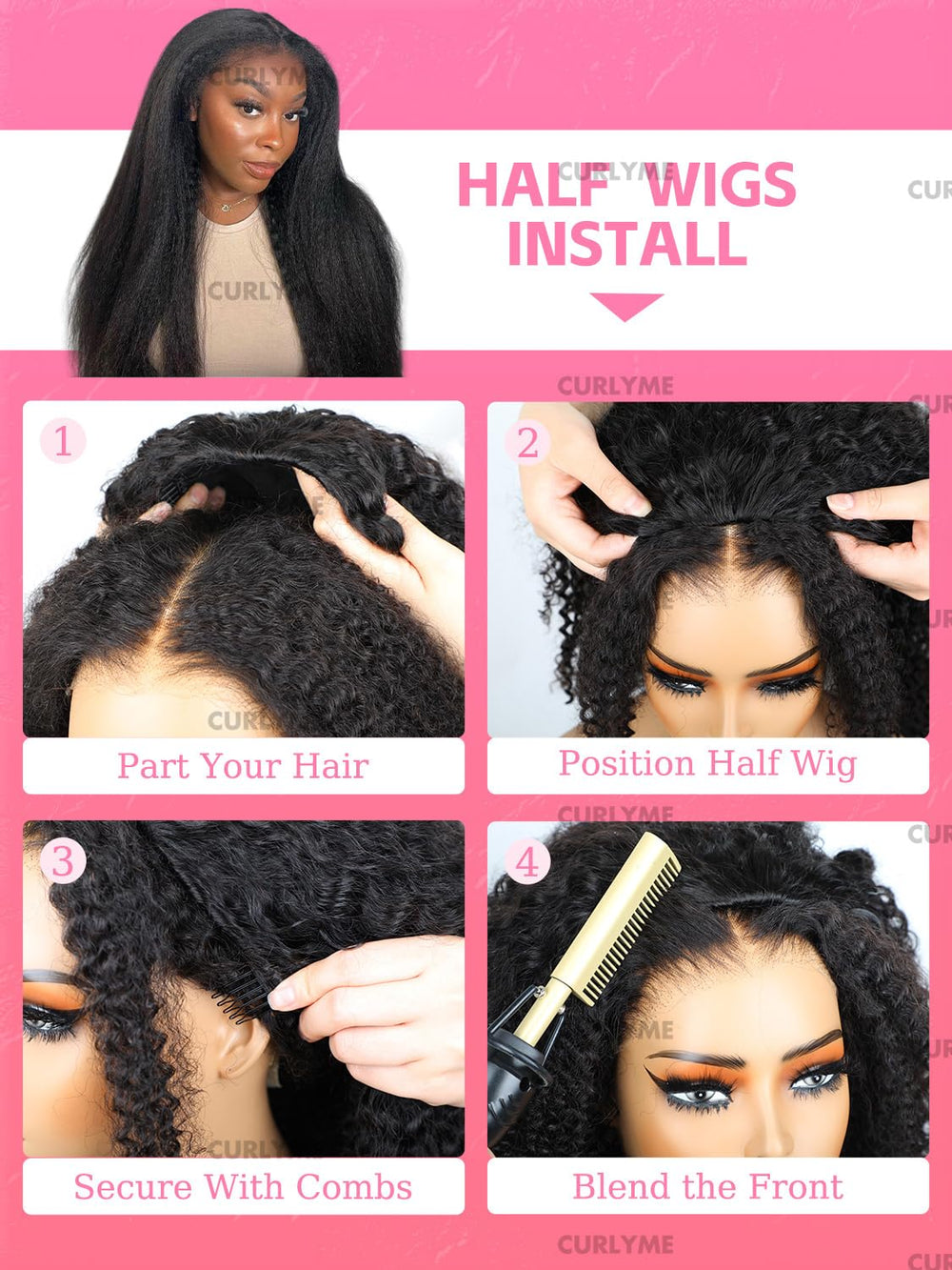 Curlyme half wig 3-in-1 versatility for different looks