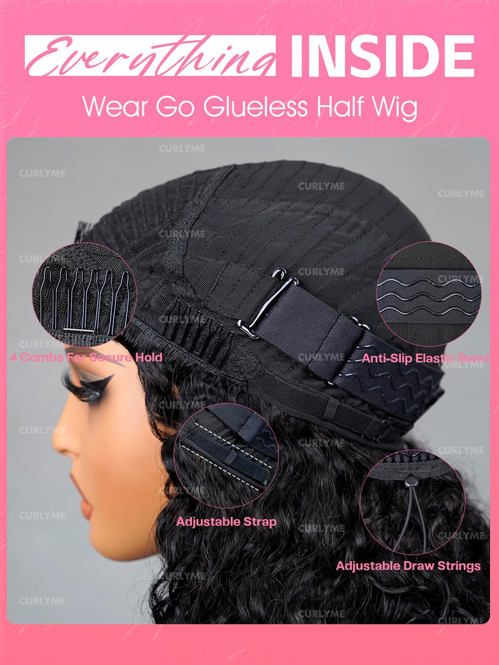 Curlyme half wig breathable cap enhances all-day comfort