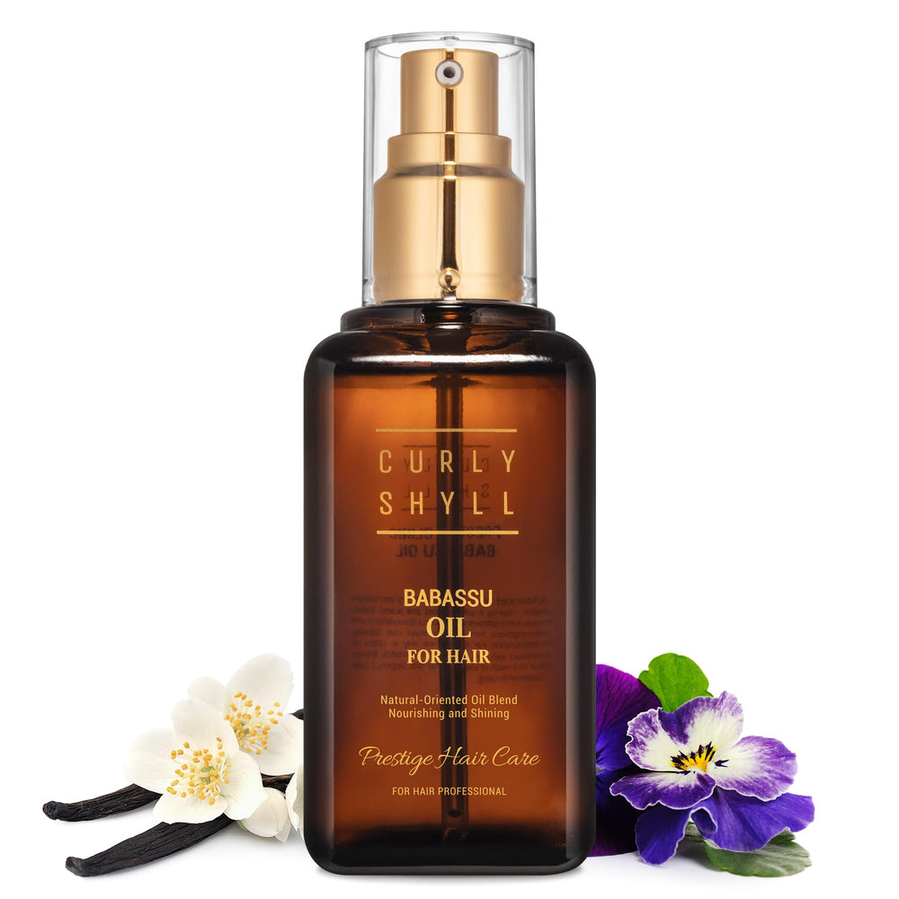Curlyshyll Babassu Oil bottle illustrating lightweight hydration for dry hair.