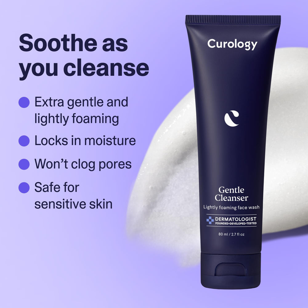 Curology Everyday Gentle Cleanser foaming lather on skin provides light, non-drying cleansing.