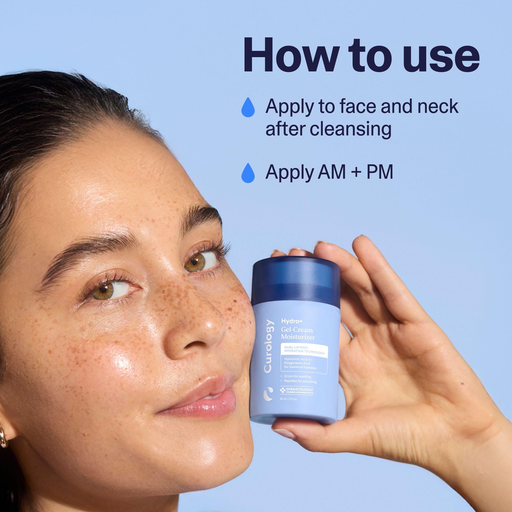Curology Hydro+ Gel Cream on vanity, part of a daily skincare routine.