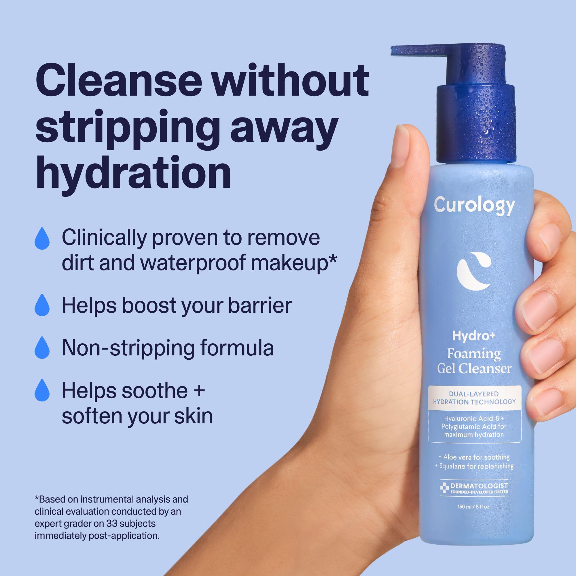 Curology Hydro+ rich-foam demonstrates dense, nourishing lather.