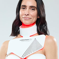 CurrentBody Skin LED Neck Mask Series 2 chest-coverage close-up with red light.