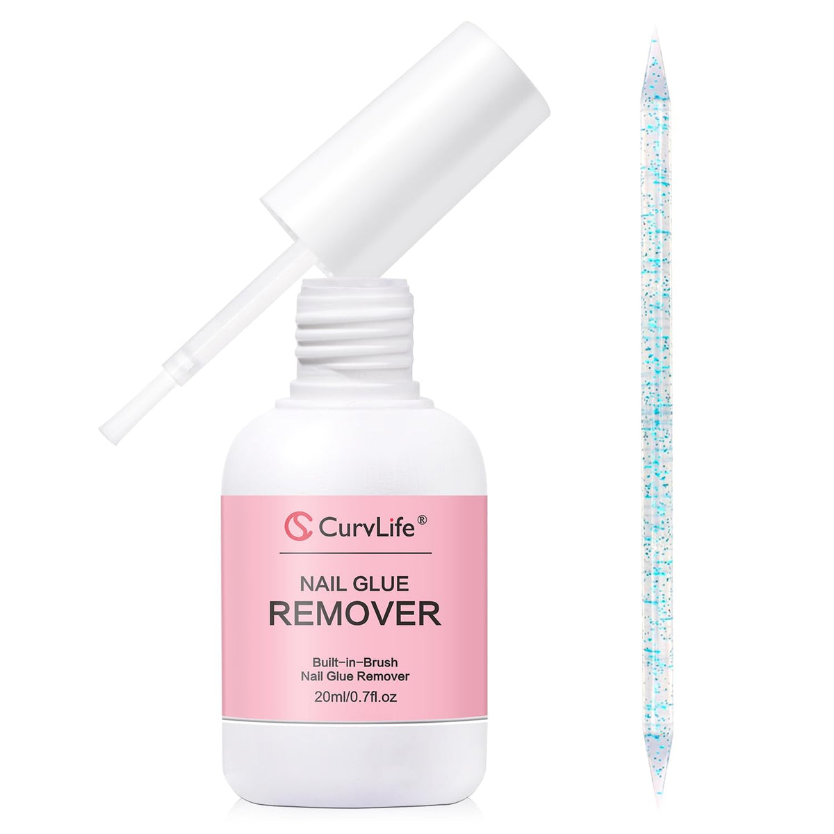 CurvLife brush-on nail glue remover bottle for precise removal and control.