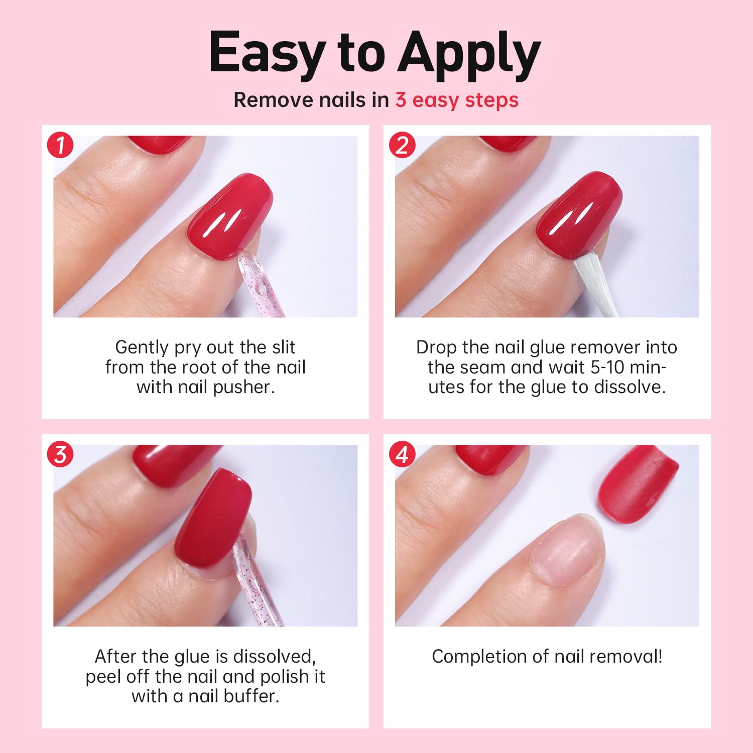 CurvLife quick removal solution softens glue for fast nail tip work.