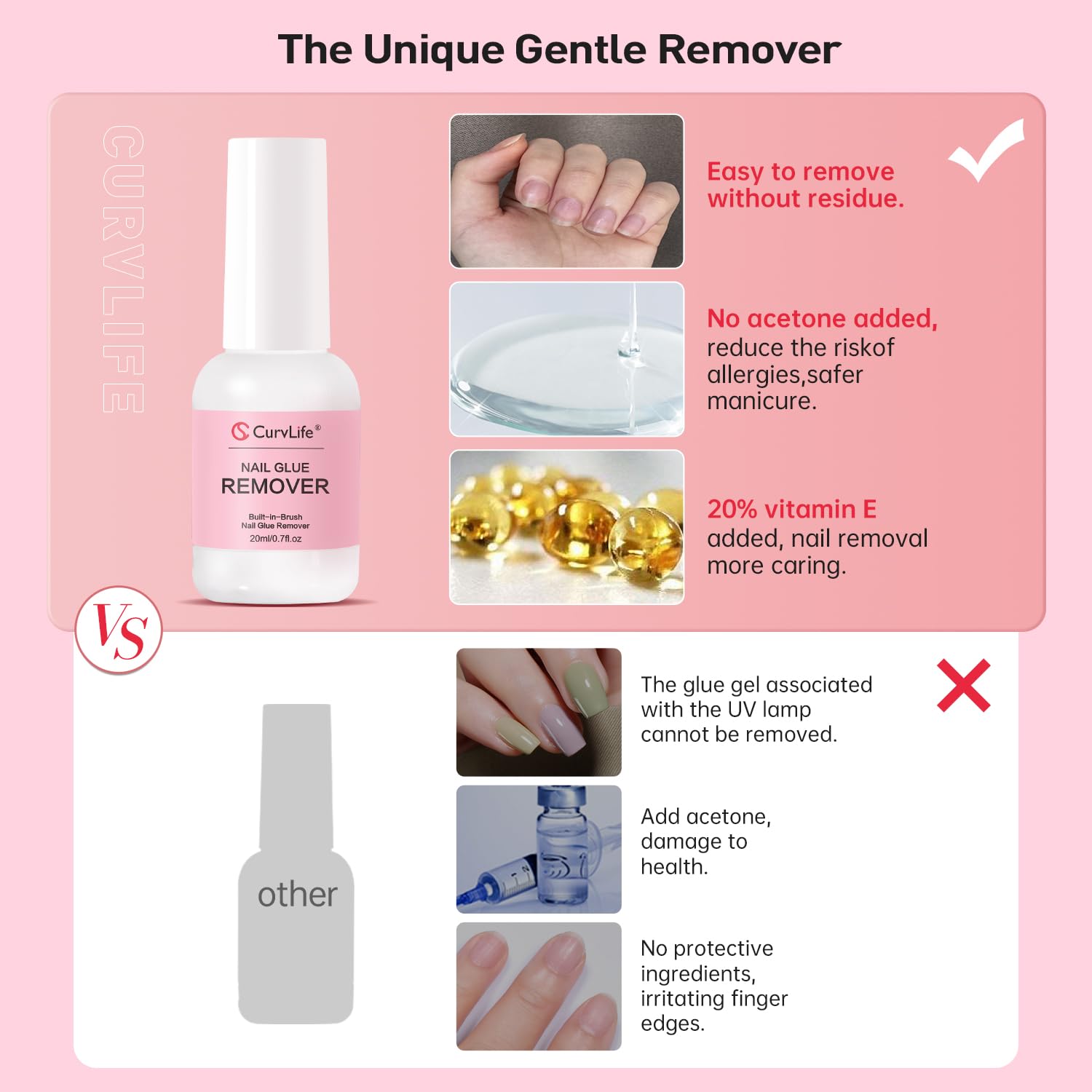 CurvLife nail glue remover for press-ons enables quick, gentler removal.
