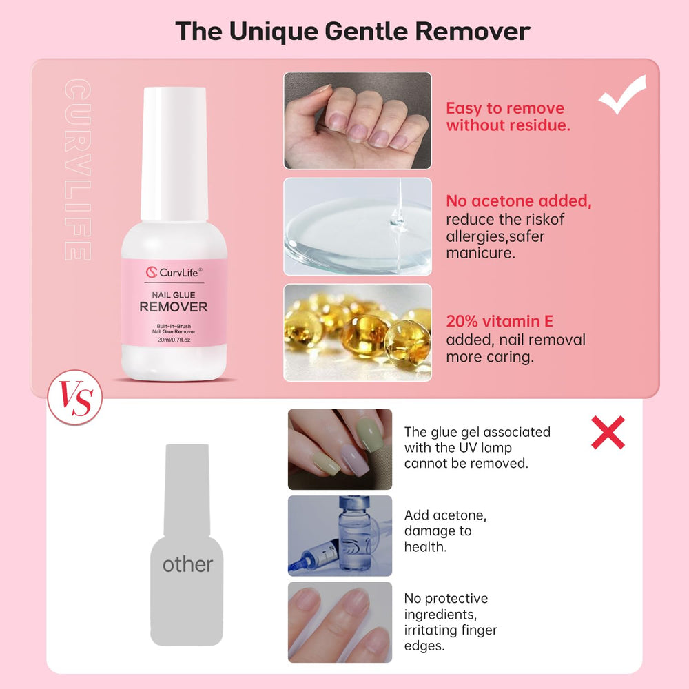 CurvLife nail glue remover for press-ons enables quick, gentler removal.