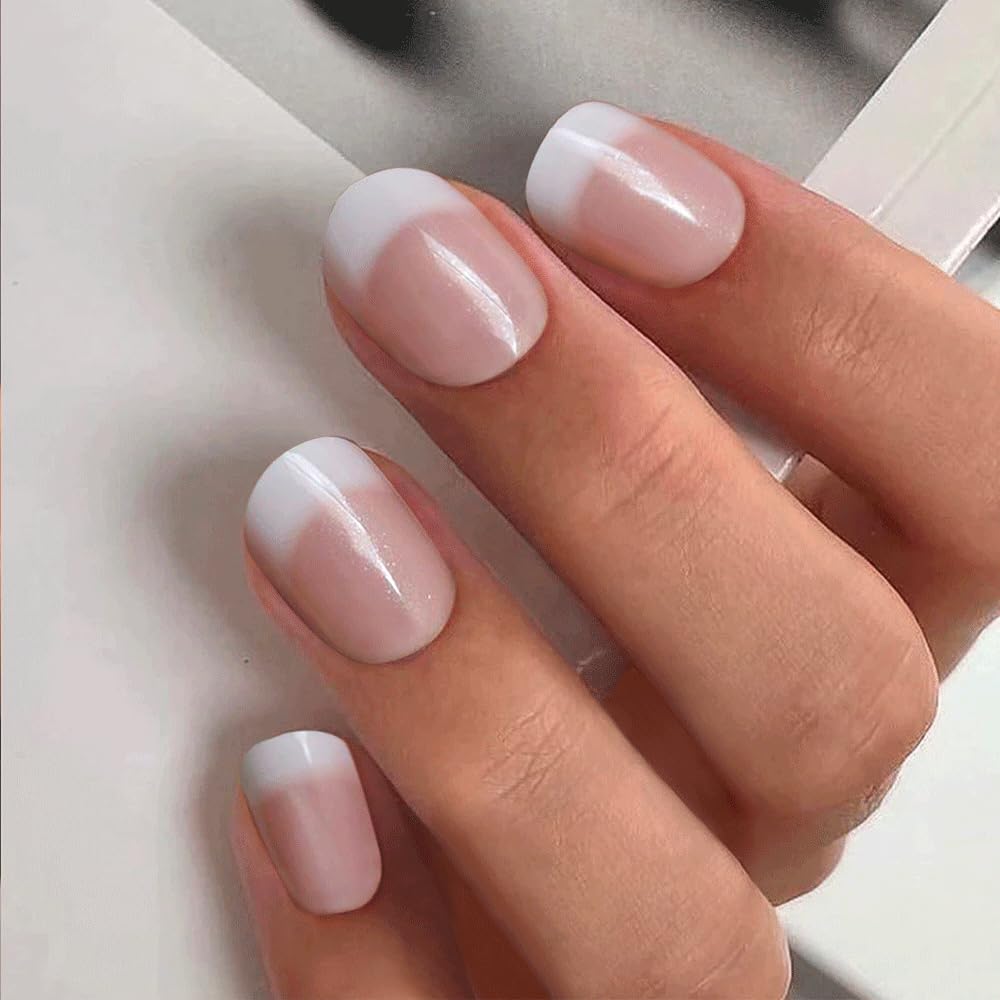 CurvLife apricot design press-on nails in close-up for glossy finish.