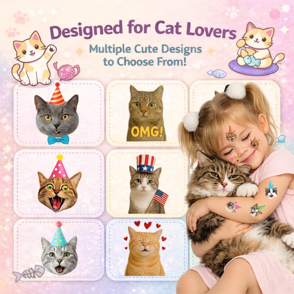 Cute Cat Tattoos easy apply and easy removal for quick style changes.