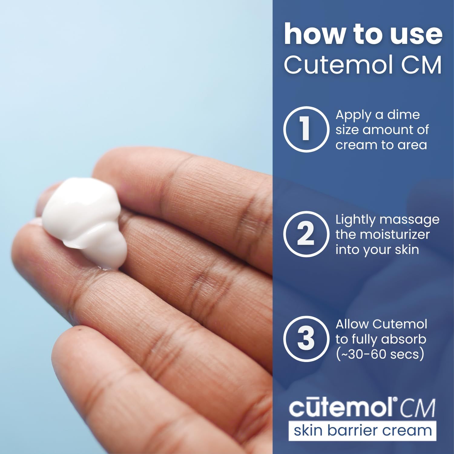 Cutemol CM fragrance free packaging emphasizes gentle care for sensitive skin.