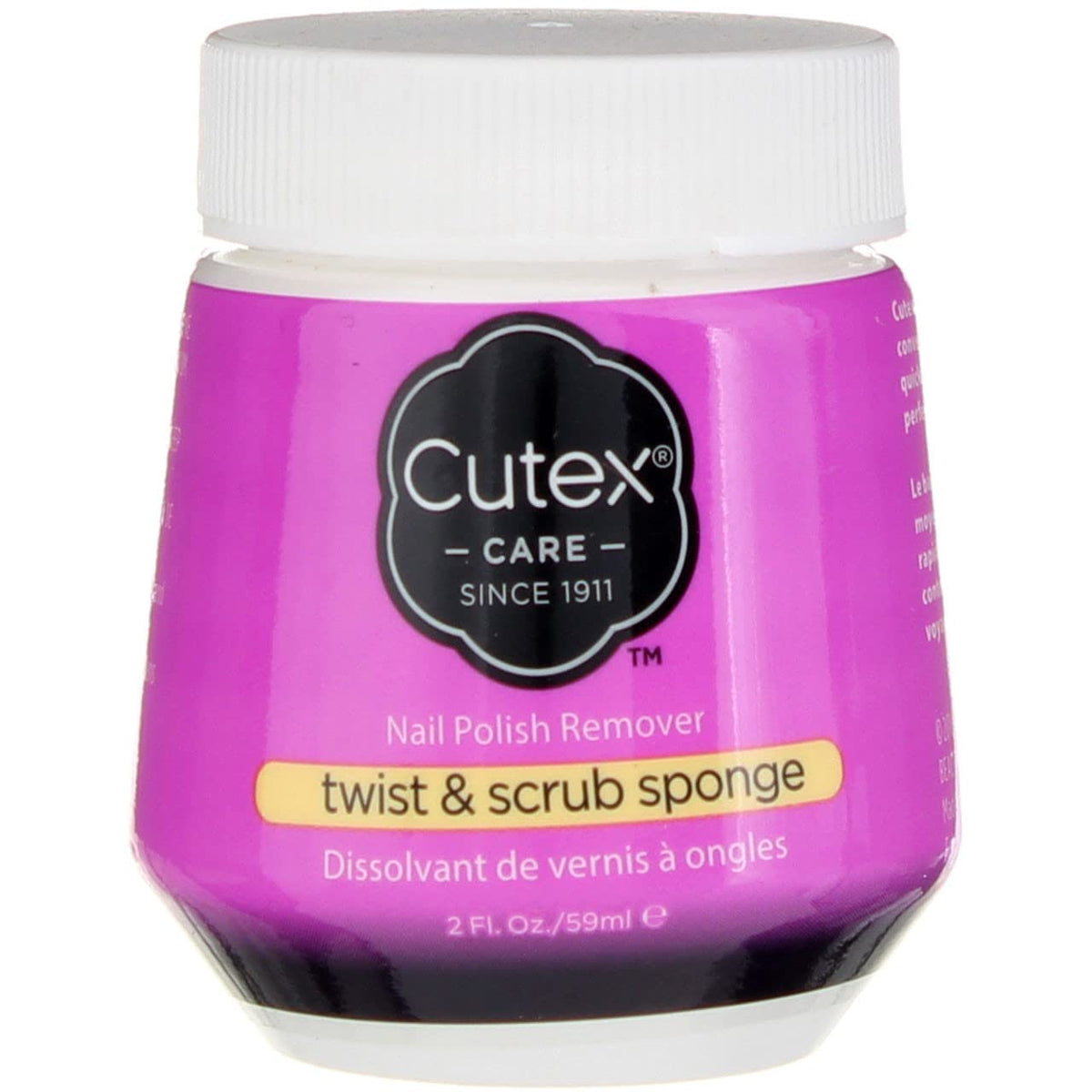 Cutex Nail Polish Remover Twist and Scrub Sponge bottle close-up for quick polish removal.