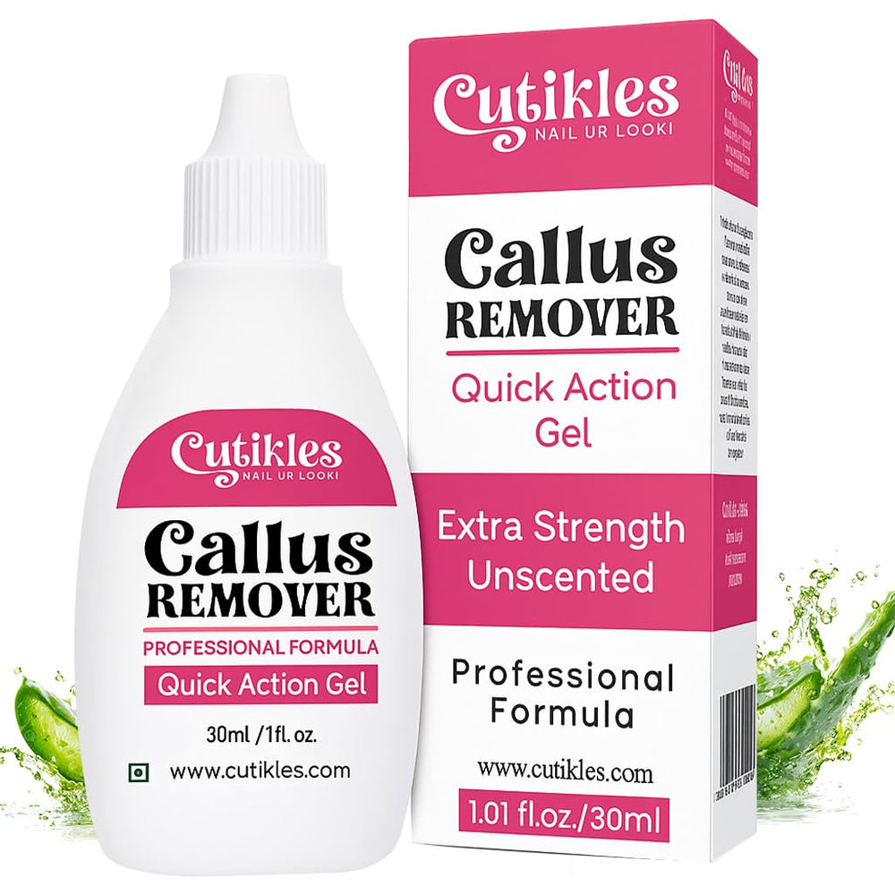 Cutikles Professional Callus Remover Gel bottle shown for salon-style foot care at home.