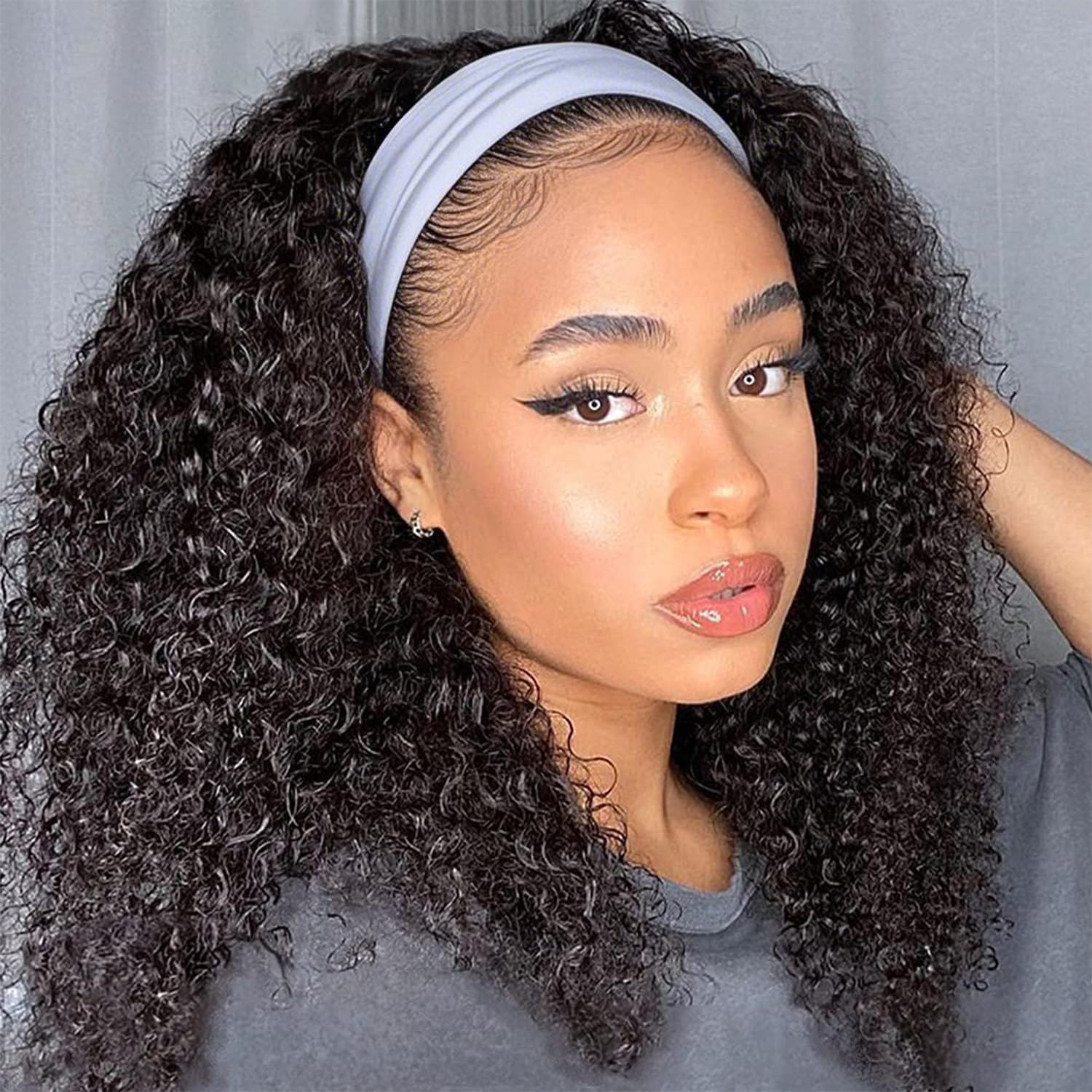 CUUYUN headband wig with kinky curly hair for 18 inch volume.