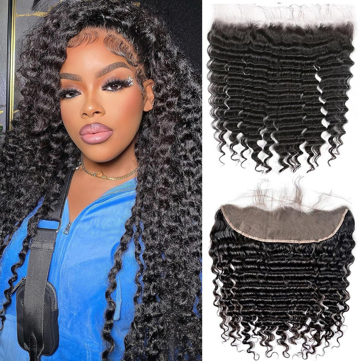 CUUYUN lace frontal 13x4 deep wave 12in for seamless parting and natural look
