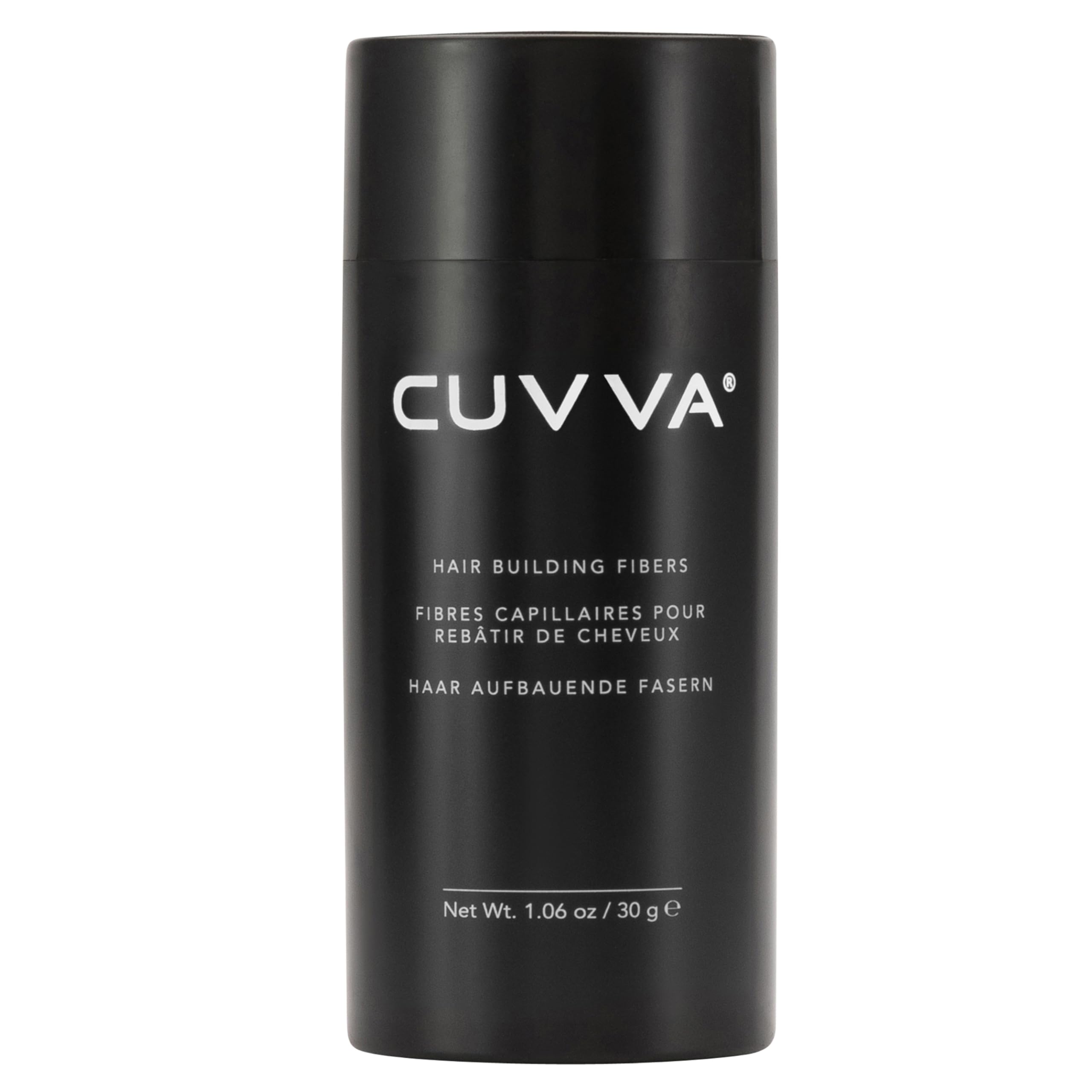 CUVVA Hair Building Fibers 30g packaging shown, quick thinning area concealment.