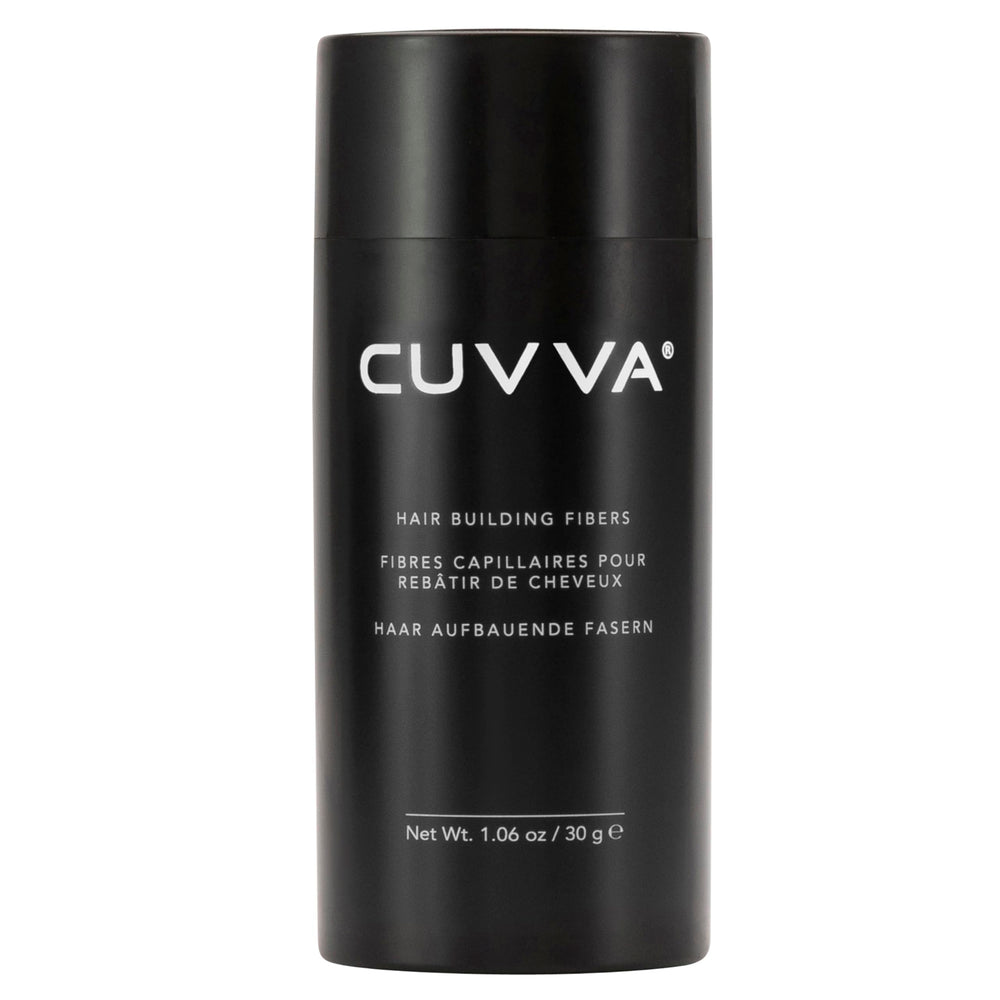 CUVVA Hair Building Fibers 30g packaging shown, quick thinning area concealment.