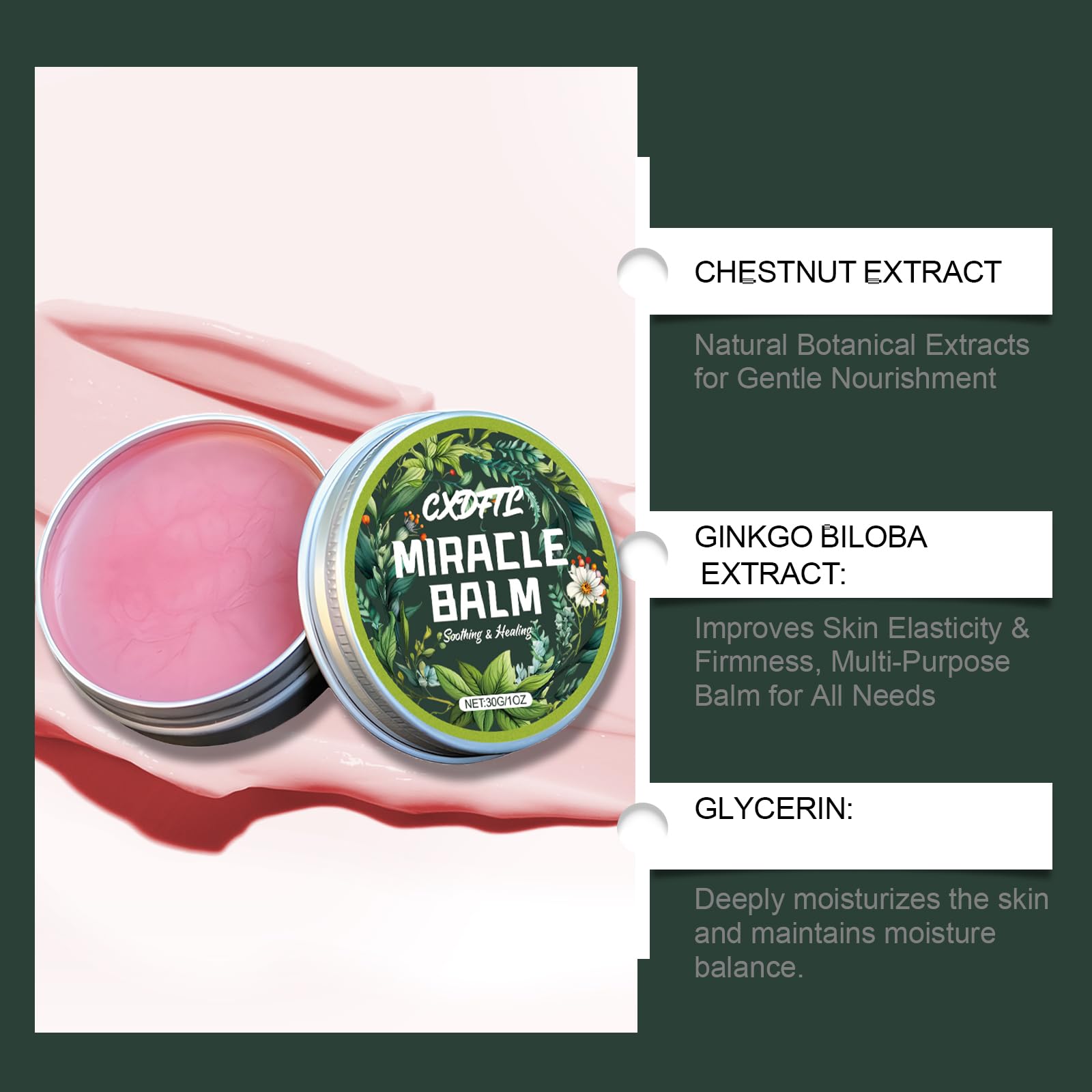 CXDFTL Miracle Balm on back for targeted use
