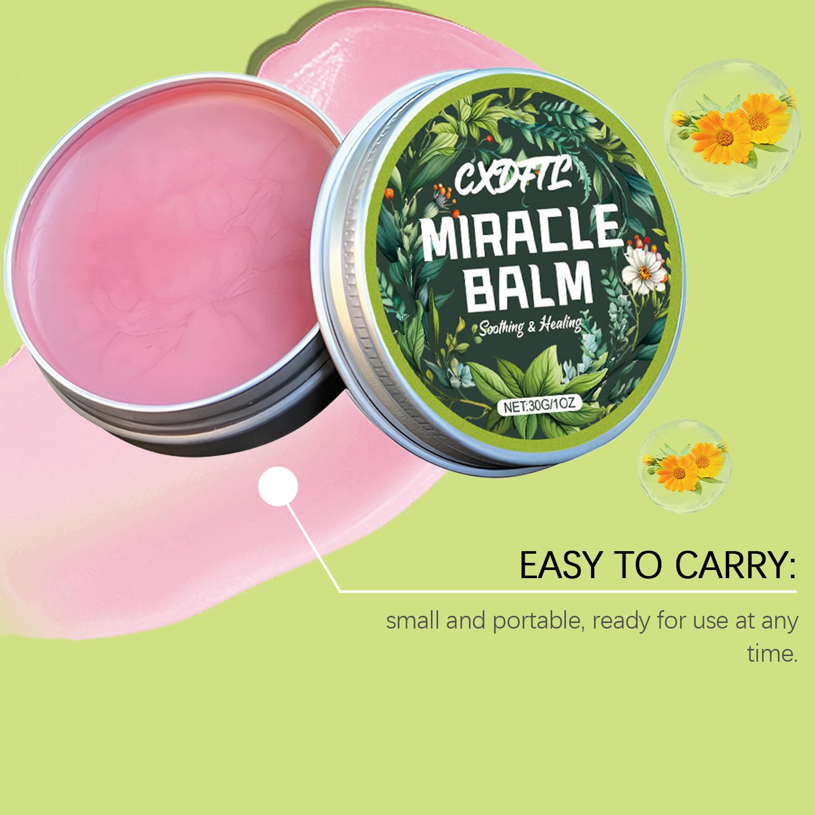 CXDFTL Miracle Balm packaging close-up communicates care and simplicity.