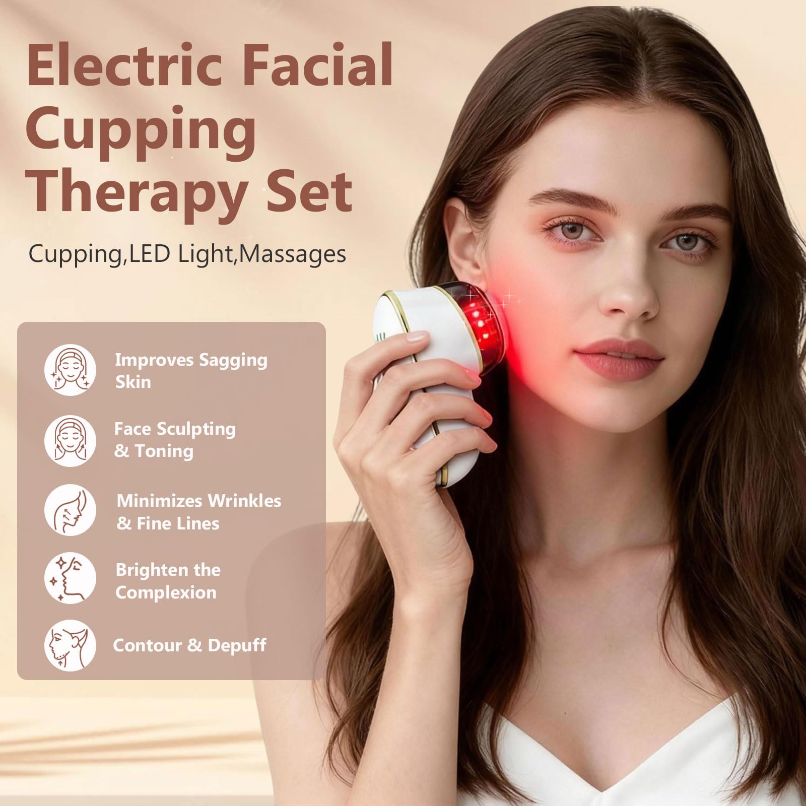 CXGRISE 3-in-1 face massage mode with LED color therapy in use.