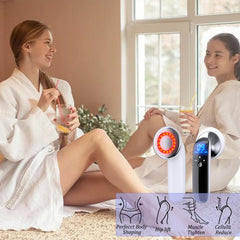 CXGRISE body shaping machine side view held for targeted massage.