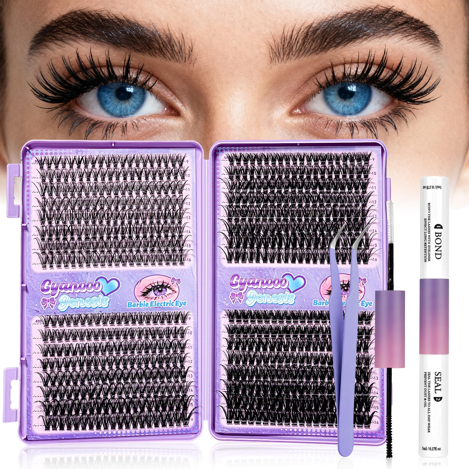 CyanoooGenesis lash clusters kit front view for at home salon quality