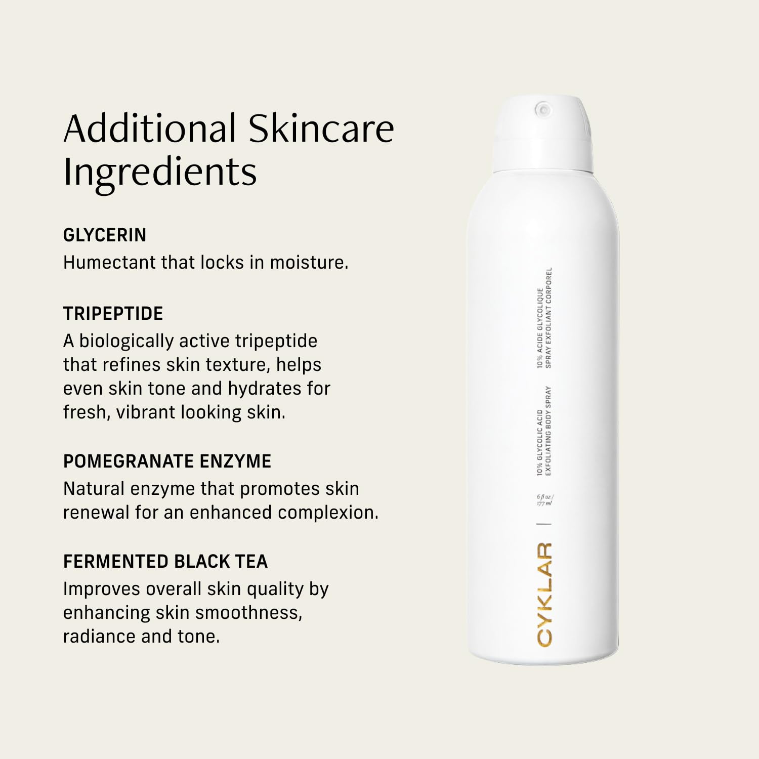 CYKLAR bottle misting evenly across skin for easy full-body application.